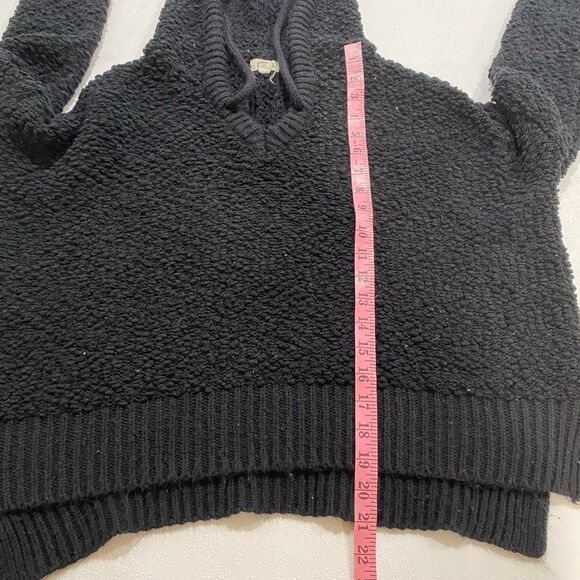 POL Black Popcorn Knit Hoodie Sweater Women’s Small – Cozy Textured Pullover - Picture 5 of 6